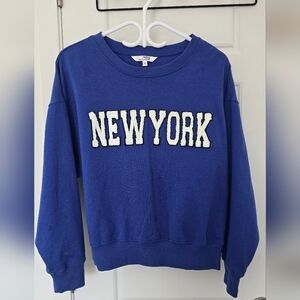 Blue and White Crewneck Sweater with New York Print